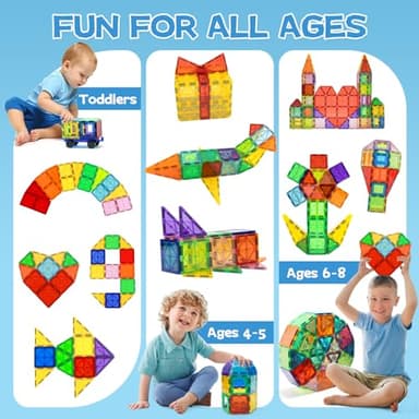 EchoPlan Magnetic Tiles,Deluxe 130 PCS Magnetic Blocks with 2 Cars,Magnet Tiles Building Blocks Set,STEM Preschool Sensory Educational Toys Gifts for Toddlers Kids Boys 3 4 5 6 7 8 9+ Year Old - Image 5