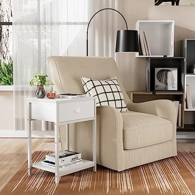 Furologee White Nightstands Set of 2, End Table with Fabric Drawer, Small Side Table for Small Spaces, 2 Tiers Storage Shelves End Table, Bedside Table for Living Room, Bedroom, Dorm - Image 8