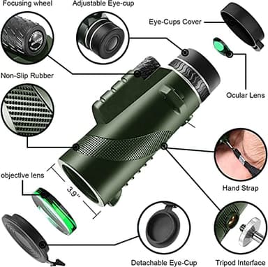 Monocular Telescope 80x100 High Power Monoculars for Smartphone with Tripod, HD Monocular for Adults, Lightweight BAK-4 Prism Monoculars for Hiking Hunting Stargazing Bird Watching-Green1 - Image 2
