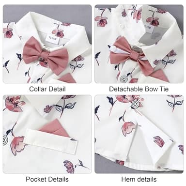 nilikastta Toddler Boy Outfits Toddler Suit For Boys Toddler Outfits For Boys Pink Summer Formal Short Shirt/Bowtie/Suspender 2-3T - Image 2