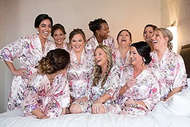 V Vaborous Women's Floral Satin Robes Short Bridesmaid Robes Silk Sleepwear,Floral Pink,XL - Image 5