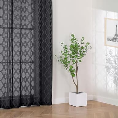 OWENIE Sheer Black Curtains 84 Inches Long 2 Panels Set for Bedroom, Light Filtering Geometric Jacquard Clip Textured Window Curtain, Modern Farmhouse Curtains for Living Room, Total Wide 84" Inch - Image 4