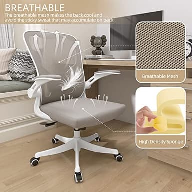 Monhey Office Chair Ergonomic Desk Chair with Lumbar Support&Headrest&Flip-up Arms Height Adjustable Rocking Swivel High Back Computer Chair Warm Taupe Mesh Study Chair (01Khaki) - Image 4