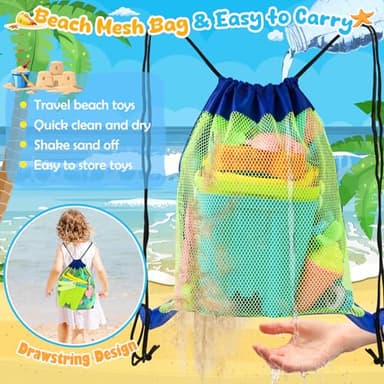 REZUCREY Beach Toys for Kids Toddlers, Sand Castle Toys with 4 Sand Bucket and Shovels, Mesh Bag & Molds, Ice Cream Travel Sandbox for Beach Sandbox for Toddlers Kids Baby Boys Girls Age 3-10 - Image 3