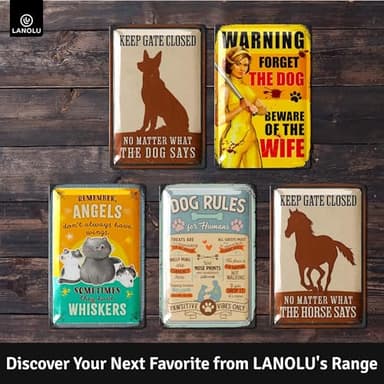 LANOLU Keep Gate Closed Sign Dogs Vintage Tin Sign, Dogs Present On Property Sign, Dog in Yard Keep Gate Closed, Please Keep Gate Closed, Beware of Dog Signs for Fence, Funny, Metal 12x8" - Image 6