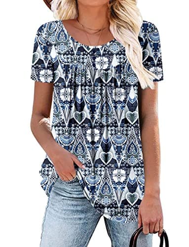 BETTE BOUTIK blouses for women dressy casual summer shirts women’s tops womens short sleeve flowy top DBluePattern Large - Image 1