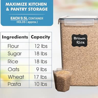 Shazo 2 PC (9.5L | 321 Oz) Extra Large Bulk Food Storage Containers with Airtight Lids for Flour, Sugar, Rice, Cereal & Pasta - Leakproof, BPA-Free Plastic Canisters for Kitchen & Pantry Organization - Image 3