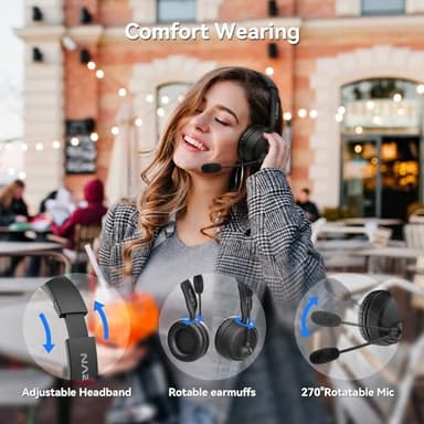 LEVN Bluetooth Headset with Microphone, Wireless Headset with Mic & Mute Button, 60 Hrs Working Time, Noise Cancelling Bluetooth Headphomes 5.3 Multipoint Connect to Cell Phone/Mobile/Laptop/Tablet/PC - Image 5