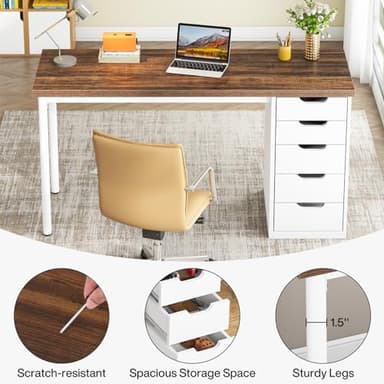 Tribesigns Computer Desk with 5 Drawers, 47 inches Rustic Brown Home Office Desk with Storage, Modern Simple Laptop Desk Study Writing Table for Small Spaces (Reversible Drawer Cabinet) - Image 8