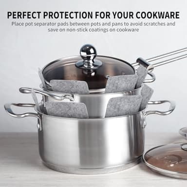 ME.FAN Pot and Pan Protectors, 6 Set (7.9" 11.8" 15"), Felt Cookware, Kitchenware Separators Protector for Stacking to Avoid Scratching Pure Grey - Image 7