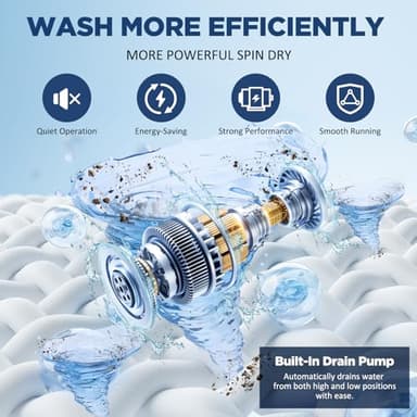 YASHE 17.6Lbs Portable Washing Machine, 1.12 Cu.Ft Tub Washer and Dryer Combo with Drain Pump, Full-Automatic LED Display Compact Washers, 10 Wash Cycles Washer and Dryer for Apartment, Home, RV, Dorm - Image 4