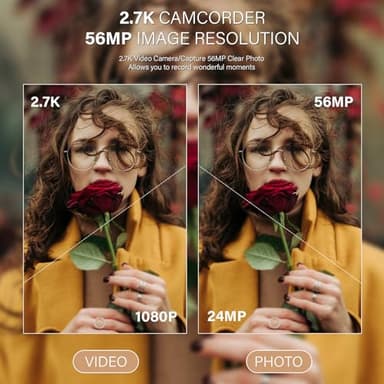 Muitune Camcorder Video Camera QHD 2.7K 56MP 16X Digital Zoom Vlogging Camera with LED Fill Light for YouTube, 2.8 Inch 270 Degree Rotation LCD Screen Camcorder with 32GB SD Card and Two Batteries - Image 2