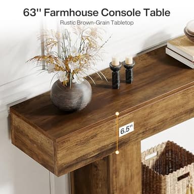 Tribesigns 63" Console Table, Farmhouse 2-Tier Entryway Table with U-Shaped Base, Narrow Long Wood Sofa Table Behind Couch Table for Living Room, Hallway, Foyer, Vintage Brown - Image 8