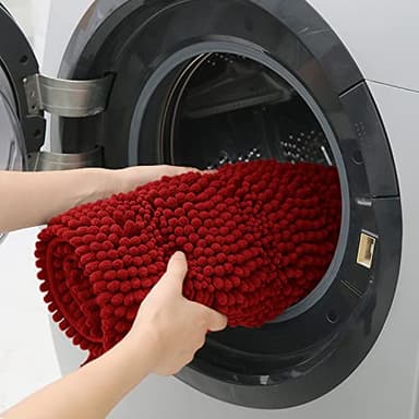 ACCUMTEK Striped Red Ultra Soft Bathroom Rugs and Mats Set 3 Pieces Rug Set, Thick Chenille Bath Rugs Non Slip Bath Mats for Bathroom, Toilet, Bedroom, Kitchen, Burgundy - Image 6