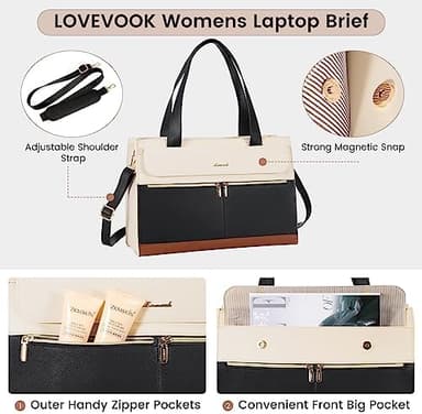 LOVEVOOK Laptop Bag for Women 15.6 Inch Laptop Tote Work Bag Professional Leather Computer Briefcase Waterproof Handbag Shoulder Bag Large Capacity Business Teacher Office Bag Crossbody Purse - Image 7