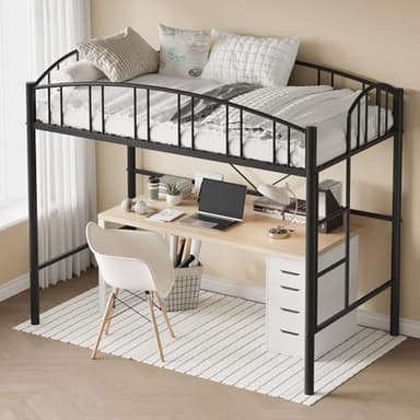 GarveeHome Loft Bed Twin Size, Heavy Duty Metal Loft Bed Frame with Arched Guardrail and Safety Ladder, Space-Saving, No Box Spring Needed, Matte Black - Image 3