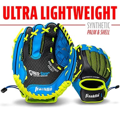 Franklin Sports Teeball/Baseball Glove - Left and Right Handed Youth Fielding Glove - Neo-Grip - Synthetic Leather - 9.0 Inch Left Hand Throw - Ready To Play Glove - Blue - Image 4