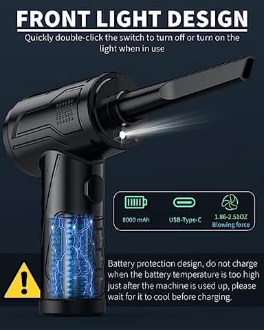 Powerful Compressed Air Duster for Deep Cleaning-Replace Compressed Air Can-No Canned Air Duster-Keyboard Cleaner-PC Cleaning-Rechargeable-3-Speeds-95000RPM Cordless Air Blower-Car Duster 8000mAh - Image 4