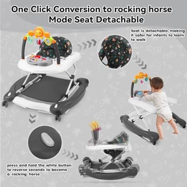 Baby Walker, 5 in 1 Baby Walkers for Boys Girls 6-12 Months, Foldable Walkers for Babies with Bouncer & Feeding Tray, Music, Adjustable Heights, Activity Walker for Infant - Image 8