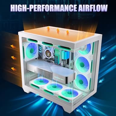 White PC Case, ATX Gaming PC Case with 7 PWM ARGB Fans Pre-Installed,Type-C Full-View Dual Tempered Glass, Gaming Cpmputer CASE - Image 3