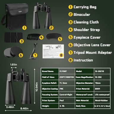 15-35x70 Binoculars for Adults High Powered, 35x HD Zoom for Stargazing & Bird Watching, Waterproof Binocular with Tripod Adapter, Ideal Essentials for Cruise Ship, Travel, Camping, Outdoor, Hunting - Image 8