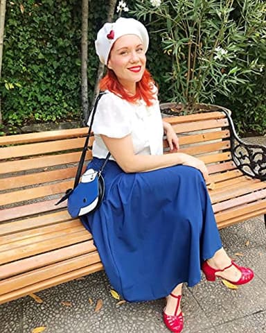 Women 1950's Vintage Pleated Skirt Retro Button A-line Skirts,Navy Blue L - Image 4