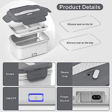 Vabaso Electric Heated Lunch Box Food Heater, 1.8L/61oz Food Warmer for Adults Work/Home Car/Truck, 100W Heating Lunchbox, 12V/24V/110V - Image 7
