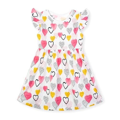 HILEELANG Baby Girl Short Sleeve Ruffle Dress Easter Cotton Casual Cute Love Print Playwear Spring Summer Clothes 18-24M - Image 1