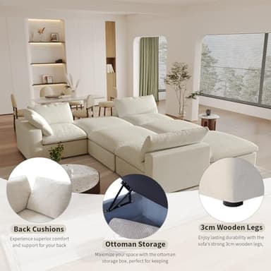 160.6" Cloud Couch Modular Sectional Sofa for Livingroom,Oversized Convertible Sofa with Storage Ottomans,6 Seat Wide Couches,Cushion Covers Removable (Khaki, 6 Seater) - Image 6