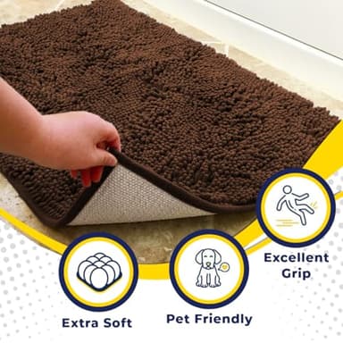 Muddy Mat® Shown on TV – Super Absorbent Microfiber Dog Door Mat for Muddy Paws, Non-Slip Washable Pet Rug, Quick Dry Chenille Entryway Carpet, Machine Washable Indoor Outdoor mat, Brown 59"x35" - Image 2