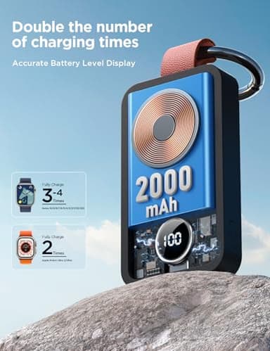 JOYROOM Portable 2000mAh Wireless Charger Compatible for Apple Watch Series 10/9/8/7/6/5/4/3/2/1/SE/UItra 2/Ultra, Compact Magnetic iWatch Charger Keychain Style Travel Essentials (Black) - Image 2