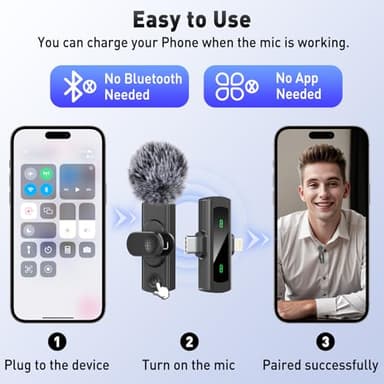 2 IN 1 Model J4 Mini Wireless Lavalier Microphone for iPhone 15 16, iOS and Android Devices - Noise Reduction Lapel Mic for Recording, Clip on Omni Lav Mic for Video Recording, Tiktok, Youtube, Vlog - Image 4