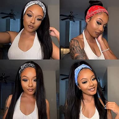 TNICE Headband Wig Human Hair Straight 22 Inch Headband Wigs for Black Women Glueless None Lace Front Human Hair Wigs Brazilian Virgin Hair Machine Made Headband Wigs 150% Density Natural Color - Image 2