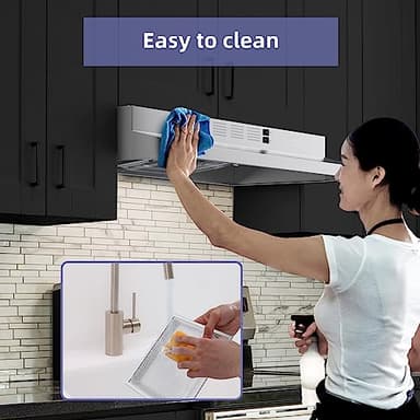 FIREGAS 30 inch Range Hood Under Cabinet, Ducted/Ductless Convertible Stainless Steel Kitchen Range Hood with Rocker Button Control, 2 Speed Exhaust Fan, 300 CFM Aluminum Filter Included - Image 8