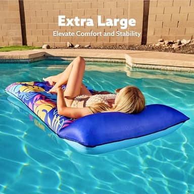 SLOOSH Inflatable Pool Floats Raft - XL Fabric Covered Pool Mat Lounger Floaties for Adults, Ultra Comfort Inflatable Water Float with Headrest for Beach Lake Swimming Pool Floating 68"X34" (Blue) - Image 5