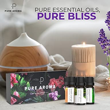 Essential Oils Set by Pure Aroma - Top 6 Aromatherapy Oils Gift Set-6 Pack, 10ml (Eucalyptus, Lavender, Lemongrass, Sweet Orange, Peppermint, Tea Tree) - Image 3