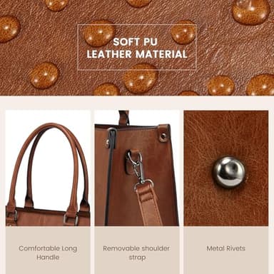 LOVEVOOK Laptop Tote Bag for Women, 15.6 Inch Large Capacity Vintage Leather Work Computer Bag, Business Casual Shoulder Handbag, Dark Brown - Image 5