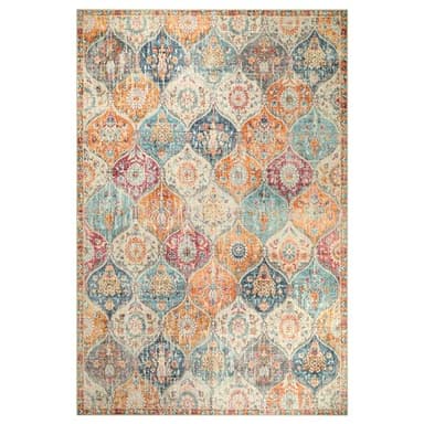 Lahome Moroccan 6x9 Rugs for Living Room, Soft Washable 6x9 Area Rug for Bedroom, Ultra-Thin Oriental Trellis Distressed Non Shedding Throw Large Carpet for Dining Room Office, Cream/Multi - Image 8