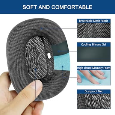 GEVO Upgraded Ear Cushions Replacement Earpads for Apple AirPods Max Headphones, Mesh Fabric Ear Pads Cover with Memory Foam and Magnet for AirPods Max (Space Gray) - Image 4