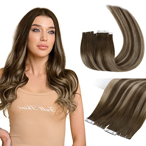 Full Shine Virgin Injection Tape in Hair Extensions Real Human Hair Color 4/27/4 Balayage Tape in Extensions 16 Inch Machine Remy Seamless Human 5Pcs 10Gram Invisible Injected - Image 1