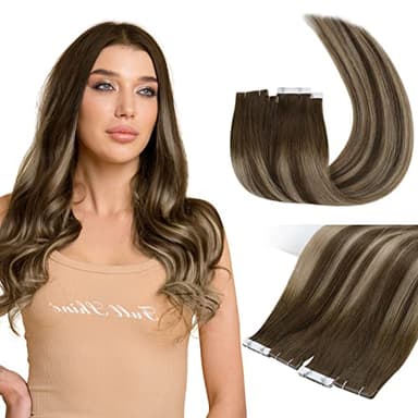 Full Shine Virgin Injection Tape in Hair Extensions Real Human Hair Color 4/27/4 Balayage Tape in Extensions 16 Inch Machine Remy Seamless Human 5Pcs 10Gram Invisible Injected - Image 1
