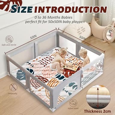 PLUUSHUU Baby Play Mats for Floor, 50x50 Playpen Mat for Babies, Extra Thicker & Soft Floor Crawling Mat, Foldable Non-Slip Playmat Cushioned for Infants Toddlers, Boho Leaf Design - Image 3