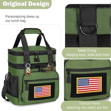 GLENKEY Double Deck Insulated Lunch Box, Expandable Xlarge Lunch Bag Leakproof Cooler Bag Lunch Pail for Men Women Adults Work Shifts Travel Daytrip,22L,Army Green - Image 4