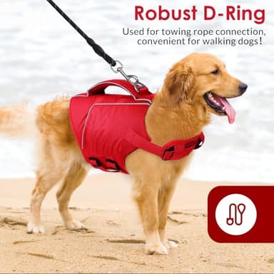 ASENKU Dog Life Jacket - Pet Safety Vest for Swimming & Boating, Shark Life Jacket with Floatation, Dog Lifesavers Swimsuits for Small Medium Large Dogs (Red, XL) - Image 5