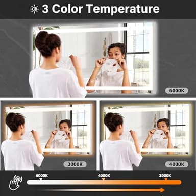 XRAMFY 40"x 60"LED Bathroom Mirror, Backlit + Front Lit, LED Bathroom Mirror with Lights for Wall, 3 Colors, Anti-Fog, Dimmable Brightness, Memory Function, Tempered Glass - Image 7