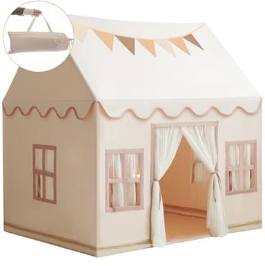 Large Kids Tent Playhouse Base Fabric with Star Lights, Flags and Tote Bags, Kids Play Tent Indoor & Outdoor, Washable Teepee Tent for Boys & Girls, Play House for Toddler, Neutral Color - Image 2
