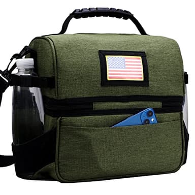 MIER Dual Compartment Lunch Bag Tote with Shoulder Strap for Men and Women Insulated Leakproof Cooler Bag, Army Green - Image 7