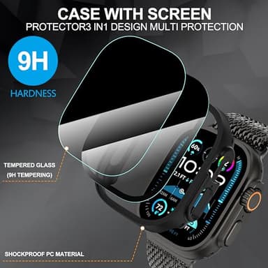 Suoman 3-Pack for Apple Watch Ultra 3/2/1 49mm Privacy Screen Protector Case, [Anti-Peeping] Ultra-Thin Tempered Glass Case Cover for iWatch Ultra 49mm 3/2/1 - Image 3