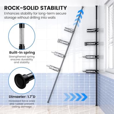 Aitatty Corner Shower Caddy Tension Pole: 4tier adjustable Rustproof Bathroom Organizer Shelves - Bathtub shampoo rack 43.5-120 inch - Image 6