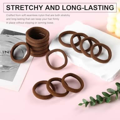 LuSeren 120 Pcs No Damage Hair Ties for Thick Hair, Large Soft Seamless Nylon Hair Elastics for Women, Ponytail Holders, Hair Accessories – brown - Image 7